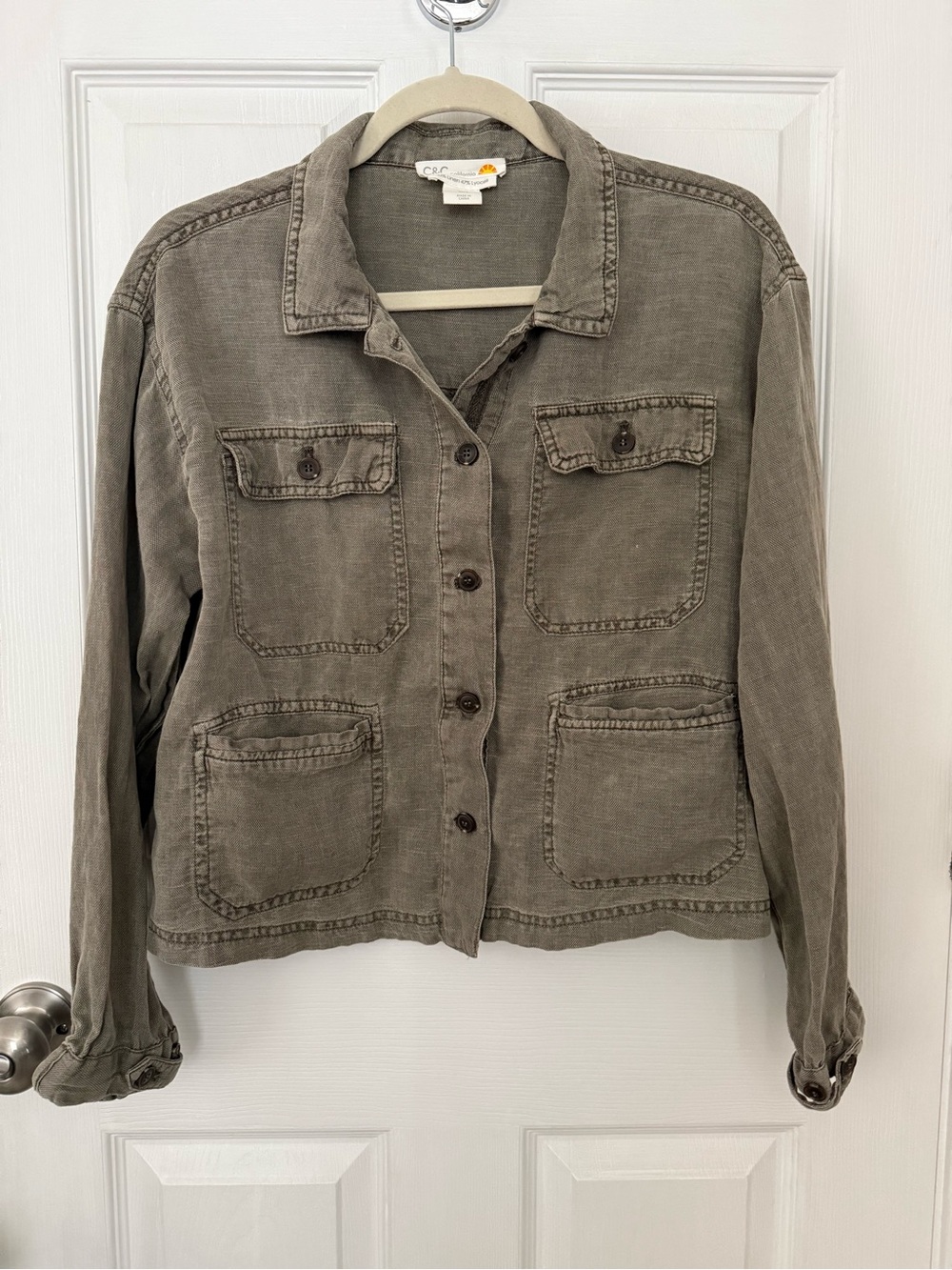 C&C California Women’s Linen Blend Olive Green Utility Fall Autumn Jacket Size S